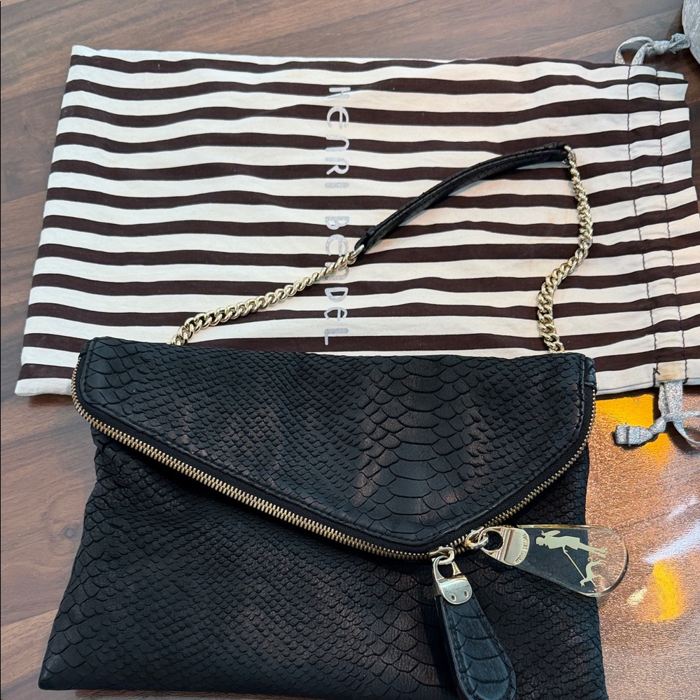 Henri bendel clutch black snakeskin